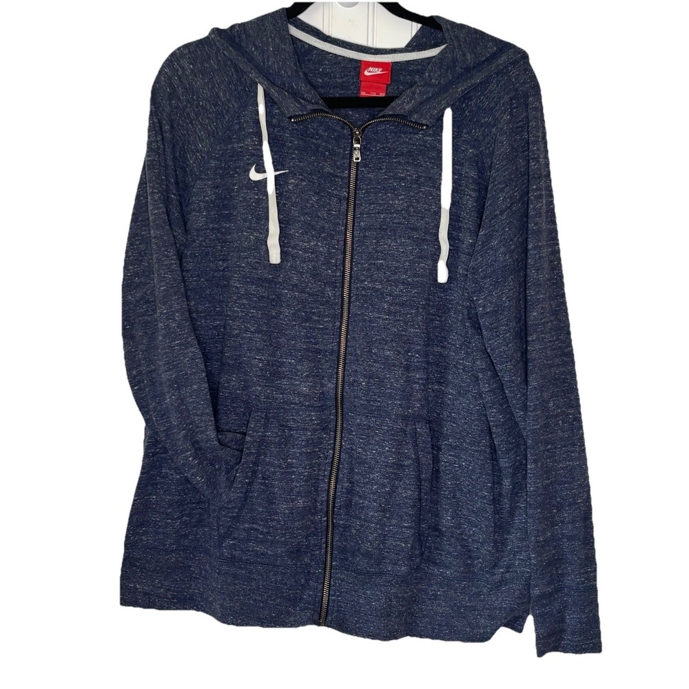 Nike Gym Vintage Full-Zip Hoodie Womens XXL Team Blue Organic Cotton Blend